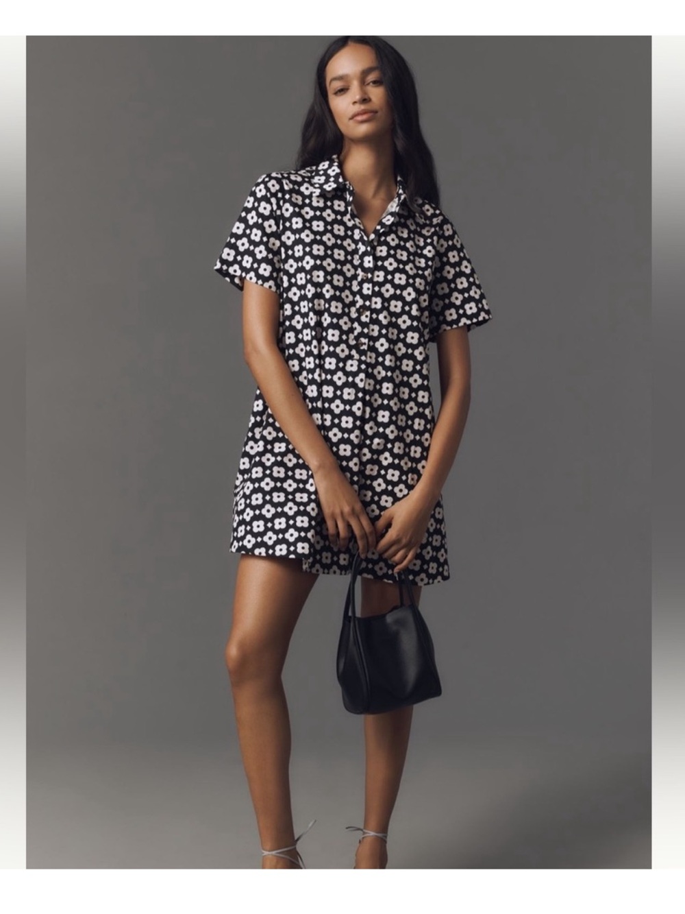 Anthropologie Maeve Pollie Swing Tunic Mini Dress in Black and White, size S